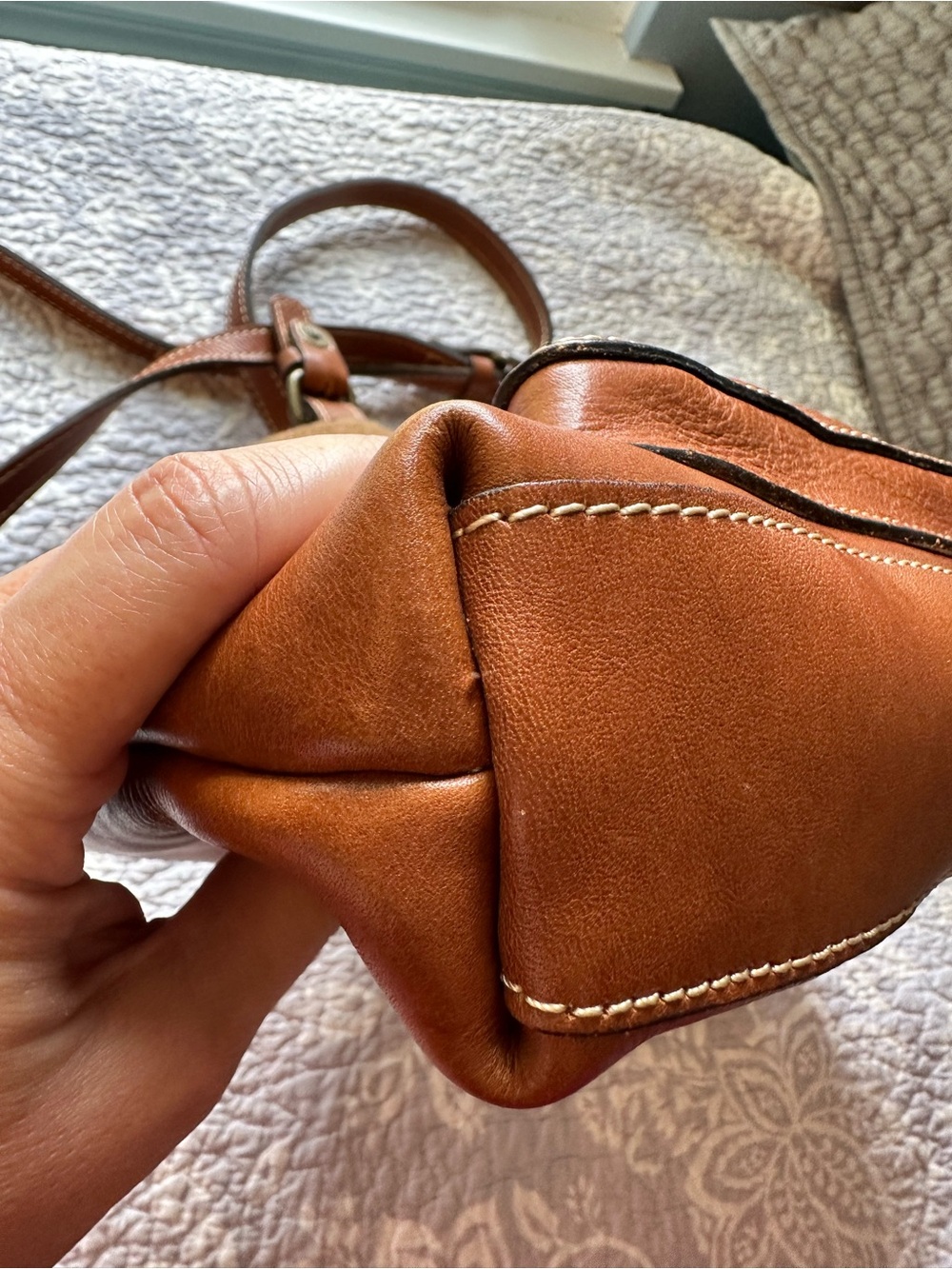 Patricia Nash Cognac Leather Crossbody purse/ Bag with Front Buckle - Picture 9 of 10